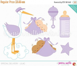 SALE Special Delivery Liliac Cute Digital Clipart, Stork ...