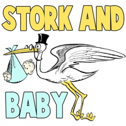 How to Draw Cartoon Stork Holding Newborn Baby Drawing ...