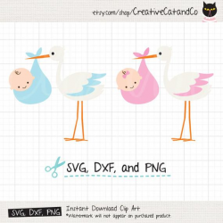 Baby and Stork SVG Files for Cricut or Silhouette Baby Shower Boy Girl SVG  DXF Cut File Clipart Clip Art Set