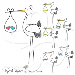 Storks carrying Twins Clip Art Clipart Set by ...