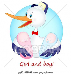 Vector Stock - Stork with twins. Clipart Illustration ...