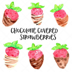 Chocolate Covered Strawberries Watercolor Clip Art - Watercolor  Strawberries - Valentine Clip Art - Valentine's Day Clipart