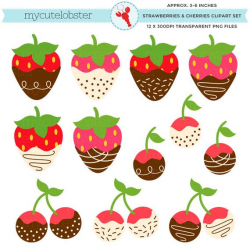 Strawberries & Cherries Clipart Set - chocolate dipped berries, strawberry,  cherry - personal use, small commercial use, instant download