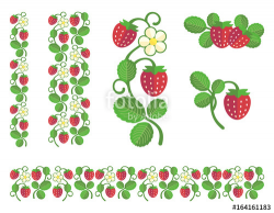 Strawberry colored stem with berries, flower and leaves ...