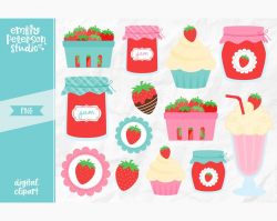 Strawberry Clip Art, Strawberries Clipart, Strawberry Farm Clip Art -  Commercial Use, Instant Download
