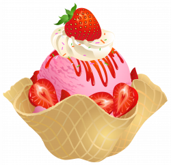 Transparent Strawberry Ice Cream Waffle Basket PNG Picture ...
