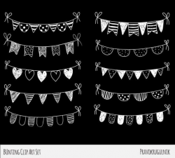White bunting flags clipart, Chalkboard border clipart, Doodle bunting clip  art, Hand drawn bunting wedding clipart pennant holiday garland