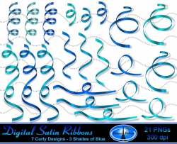 Blue Ribbon Clipart Clip Art, Party Streamers Clipart, Satin Digital Ribbon  Clip Art, Blue Curly Ribbons Curling Ribbons, Commercial Use