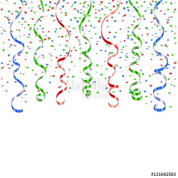 Green, red, blue curly ribbon confetti. Serpentine on white ...