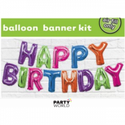 Multicoloured Happy Birthday Balloon Banner Kit