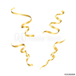 Gold streamers set. Golden serpentine confetti ribbons ...