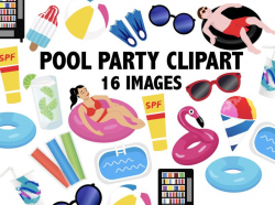 POOL PARTY CLIPART - Summer fun clip art icons, beach swimming digital  icons, kids and teens hot weather instant download