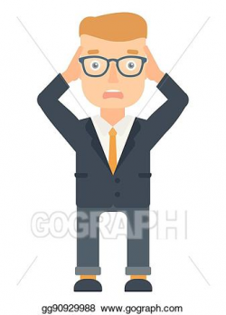 Vector Clipart - Stressful office worker clutching his head ...