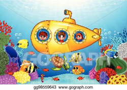 Vector Stock - Little kids in submarine on the sea. Clipart ...