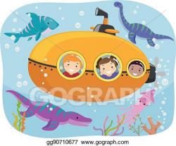 EPS Vector - Stickman kids dinosaur submarine. Stock Clipart ...