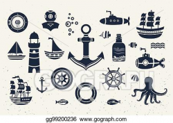 Vector Art - Collection of vintage marine elements. Clipart ...