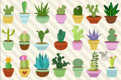 Cacti and Succulents Clip Art - Cactus Desert PNG and Vector Clipart Set  for Commercial Use