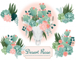 Desert Rose Clip Art Design Pack, Succulents, cactus, flowers, cow scull