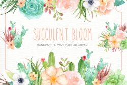 Succulent Bloom Watercolor Cliparts, Cactus, Flower Clipart, Botanical  Plant, Tropical Clipart, Floral Pack, Succulent Wedding Invitation