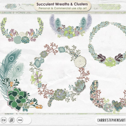 Succulent Wreath Clip Art, Succulent Floral Border ClipArt, Flower Cluster  Digital Design Element, Wedding Graphic Monogram Frame