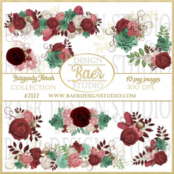 Burgundy Roses Digital Clipart, Succulent Clip Art, roses clipart border