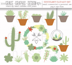 Succulent Clip Art, Instant download small commercial use or personal use  clipart set
