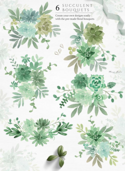 Watercolor Succulent Bouquet: Succulent Greenery Floral Arrangement /  Succulent ClipArt / Wedding Invitation ClipArt / Autumn Winter /B10-07