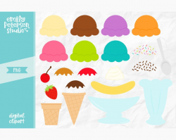Ice Cream Sundae Clip Art, Ice Cream Kit Clipart, Build Your Own Sundae  Clip Art - Commercial Use, Instant Download
