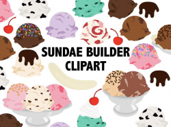 Build Your Own ICE CREAM SUNDAE Clipart - Banana Split Sundaes scrapbooking  images