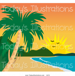 Clipart of a Tropical Beach Coastline and Sunset by Rosie ...