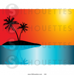 Silhouette Clipart of a Red and Orange Sunset Sky over a ...