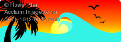 Clipart Image of Sunset In Hawaii Or Tahiti