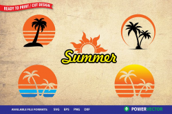 Summer Clipart Set SVG - Sunset, Palm Tree Vector