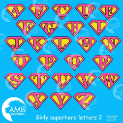 Supergirl alphabet, Girly superhero letters clipart, pink and yellow  superhero letters, superhero digital clipart, instant download AMB-1884
