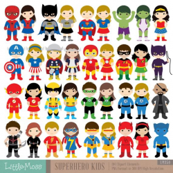 36 Kids Superhero Costumes Clipart, Superheroes Kids Clipart, Superheroes  Clipart, Super Hero Clipart, Superhero Boys, Superhero Girls
