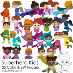 Young Kids Superhero Clipart | Boy and Girl Student Superheroes |  Kindergarten
