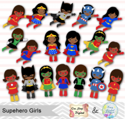 27 Little Girl Superhero Clip Art, African American Superhero Girls Clipart  0206