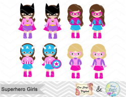 27 Little Girl Superheros Digital Clip Art, Pink Purple ...