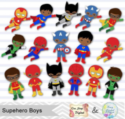 24 African American Little Boy Superhero Digital Clip Art, Boys Superhero  Clipart, African American Superhero Boys Clipart 0205