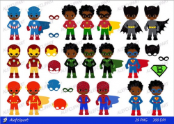 Superboy ,Superhero Boys, Digital Clipart / Multicultural / African  American / For personal and Commercial Use