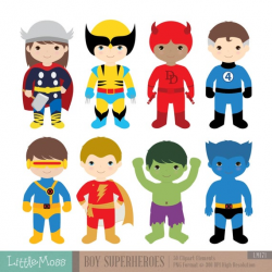 Boys Superhero Costumes Clipart 2, Boy Superheroes, Superheroes Clipart