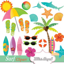 Hawaiian Surf Clipart, Summer Beach Clip Art, Surfboards ...