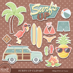 Vintage Beach Theme Sticker Clip Art / SURFING Clipart Downloads / Summer  Beach Party Clip Art, Vector Clip Art, Tropical Hawaiian Clipart