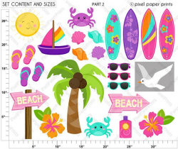 Surfer Girls Clipart - Clip Art and Digital paper set ...