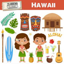 Hawaii clipart Tropical clipart Luau clipart Travel clipart Hawaian Tiki  clipart Cocktail clipart Aloha Clipart Surf Ukulele Guitar Coconut