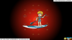 Clipart: A Female Surfer Paddling A Board on a Red And Black Gradient  Background