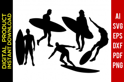 Surfing svg | Surfing | Surfing Silhouette | Vector | Clipart | Svg file |  Png | Eps | Dxf | Pdf | Cricut | Cut File