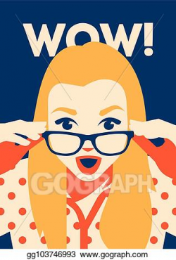 Vector Clipart - Wow face of surprised woman holding ...