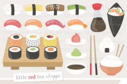 Sushi Clipart by Little Red Fox Shoppe | TheHungryJPEG.com