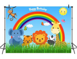 Jungle Theme Photo Booth Backdrop Kids Birthday Party Photography  Background Rainbow Animals Photo Backdrop Wall Paper